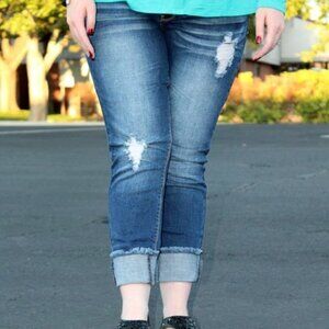 Ankle Fringe Jeans Denim Blue Distressed Raw Hem 0